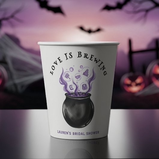 Love is Brewing Cauldron Halloween Bridal Shower Papieren Bekers