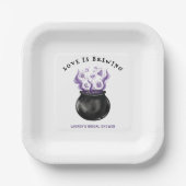 Love is Brewing Cauldron Halloween Bridal Shower Papieren Bordje (Voorkant)