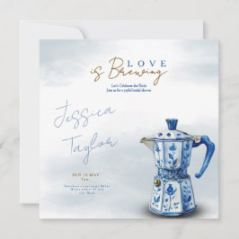 Love is Brewing Chinoiserie blue Bridal Shower Inv Kaart