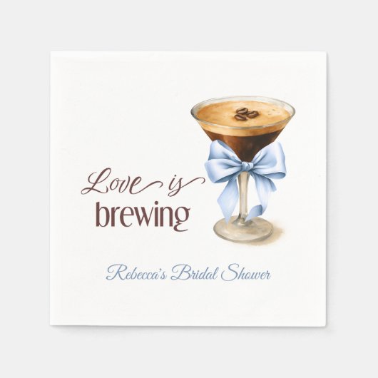 Love is Brewing Coffee Blue Bow Bridal Shower Servet (Voorkant)