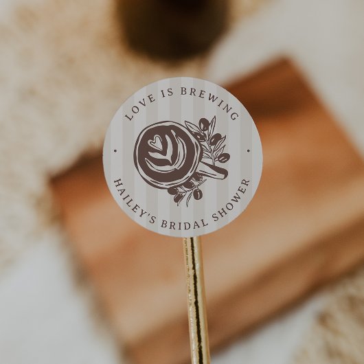 "Love is Brewing" Coffee Bridal Shower Favor Ronde Sticker