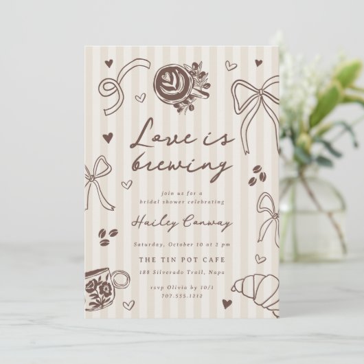 "Love is Brewing" Coffee Bridal Shower QR Code Kaart (Staand voorkant)