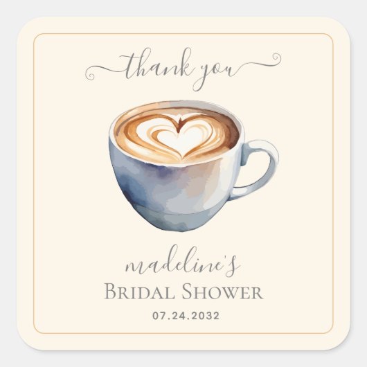 Love is Brewing Coffee Bruidsfeest Dank Je Vierkante Sticker (Voorkant)
