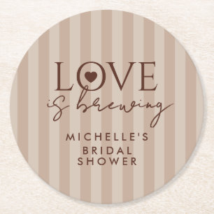 Love Is Brewing Coffee Bruine Bruiloftsfeest Favor Ronde Kartonnen Onderzetter