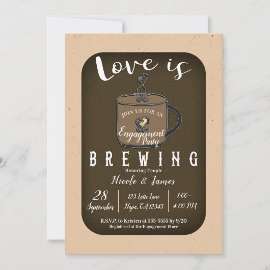 LOVE IS BREWING Coffee Cafe Engagement Party Kaart (Voorkant)