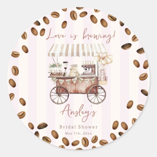 Love Is Brewing Coffee Cart Bridal Wedding Shower  Ronde Sticker (Voorkant)