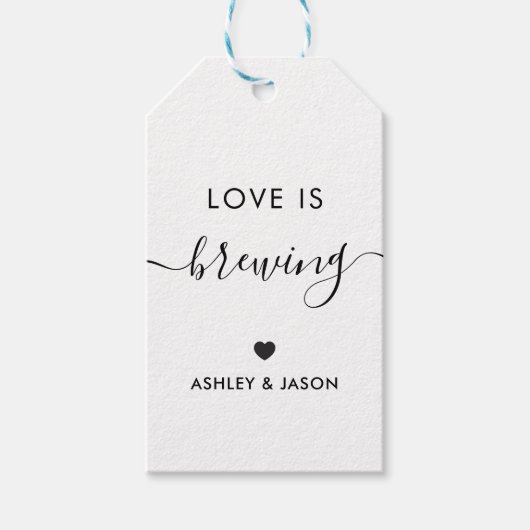 Love is Brewing, Coffee Gift Label, Kraft Favor Cadeaulabel (Voorkant)