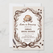 Love Is Brewing Coffee Gingham Bruiloftsfeest Kaart (Voorkant)