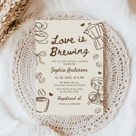 Love is Brewing Coffee Hand Drawn Bridal Shower Kaart