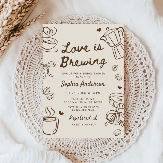 Love is Brewing Coffee Hand Drawn Bridal Shower Kaart