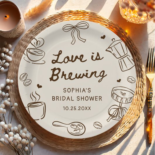 Love is Brewing Coffee Hand Drawn Bridal Shower Papieren Bordje