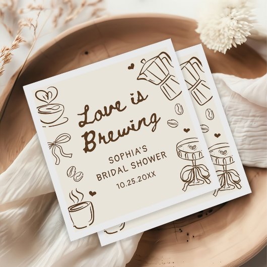 Love is Brewing Coffee Hand Drawn Bridal Shower Servet