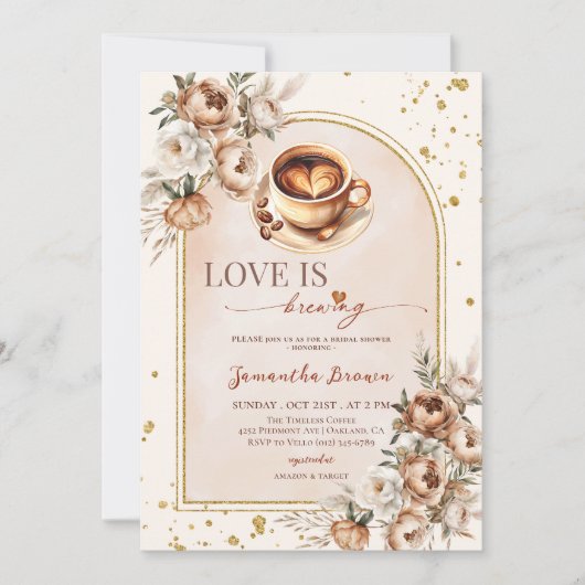 LOVE IS BREWING Coffee Lovers Vrijgezellenfeest Ui Kaart (Voorkant)