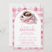 Love Is Brewing Coffee Pink Bow Bridal Shower Kaart (Voorkant)