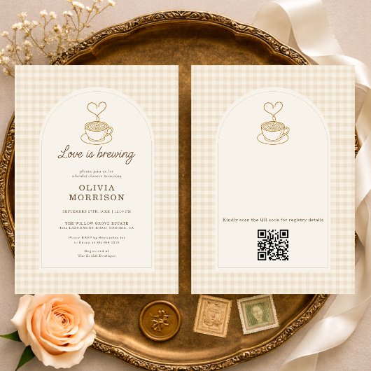 Love is Brewing Coffee QR Code Bridal Shower Kaart