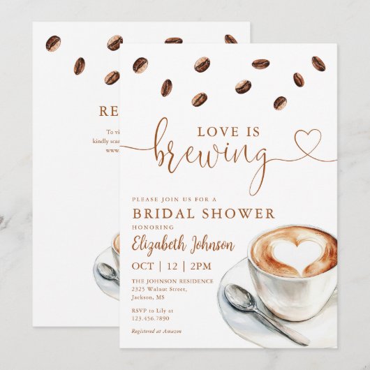 Love Is Brewing Coffee QR Code Bridal Shower Kaart (Voorkant / Achterkant)