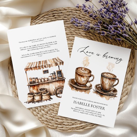 Love is Brewing Coffee Rustic Bridal Shower Kaart