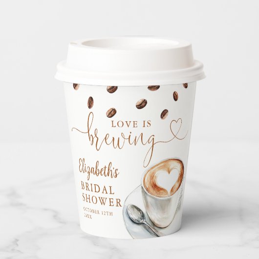 Love Is Brewing Coffee Theme Bridal Shower Papieren Bekers (Achterkant)