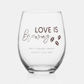 Love is Brewing Coffee Theme Bridal Shower Wijnglas Zonder Voet (Achterkant)