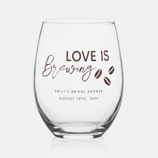 Love is Brewing Coffee Theme Bridal Shower Wijnglas Zonder Voet (Achterkant)