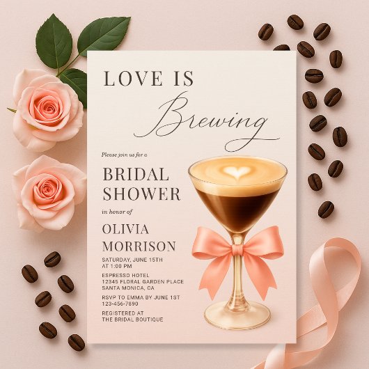 Love is Brewing Coquette Pink Bridal Shower Kaart