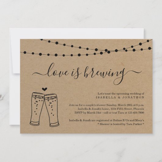 Love is Brewing Couples Bridal Shower Invitation Kaart (Voorkant)