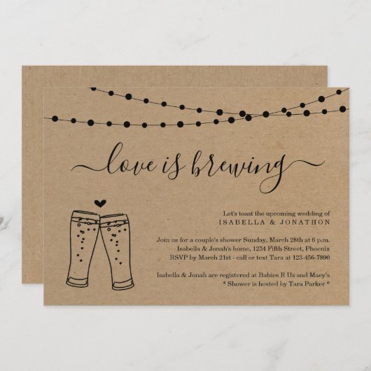 Love is Brewing Couples Bridal Shower Invitation Kaart (Voorkant / Achterkant)