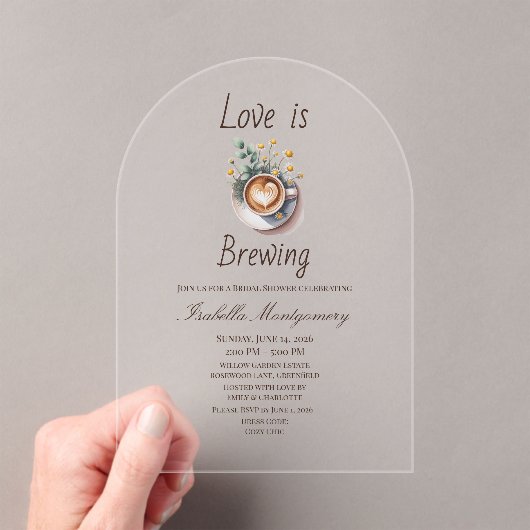 Love Is Brewing Cozy Espresso Bridal Shower Acryl Uitnodigingen (Insitu (Draagbaar))