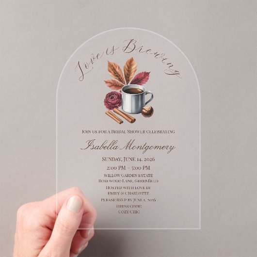 Love Is Brewing Cozy Rustic Coffee Bridal Shower Acryl Uitnodigingen (Insitu (Draagbaar))