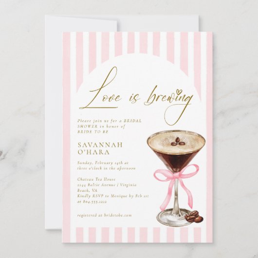 Love is Brewing Elegant Bridal Shower Invitation Kaart (Voorkant)