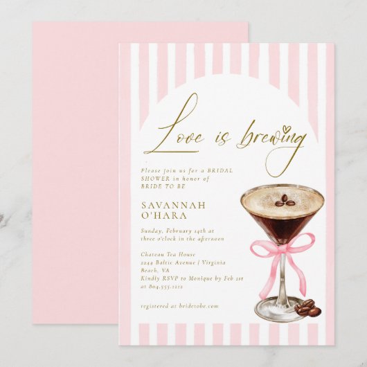 Love is Brewing Elegant Bridal Shower Invitation Kaart (Voorkant / Achterkant)