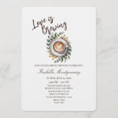 Love Is Brewing Espresso Bloemige Bruiloftsborrel Kaart (Voorkant)