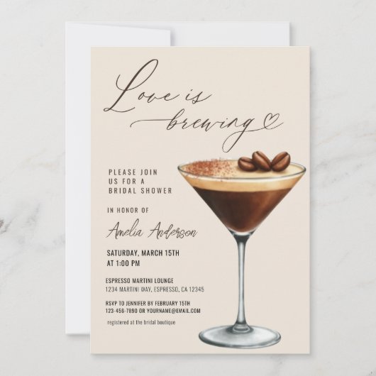 Love is Brewing Espresso Martini Bridal Shower Kaart (Voorkant)