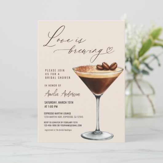 Love is Brewing Espresso Martini Bridal Shower Kaart (Staand voorkant)