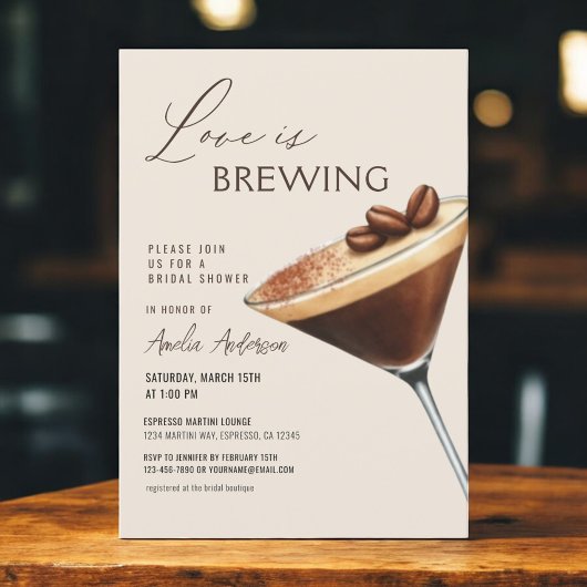 Love is Brewing Espresso Martini Bridal Shower Kaart