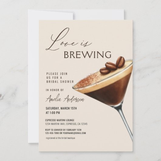 Love is Brewing Espresso Martini Bridal Shower Kaart (Voorkant)