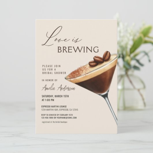 Love is Brewing Espresso Martini Bridal Shower Kaart (Staand voorkant)