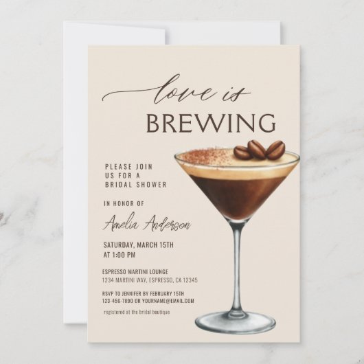 Love is Brewing Espresso Martini Bridal Shower Kaart (Voorkant)