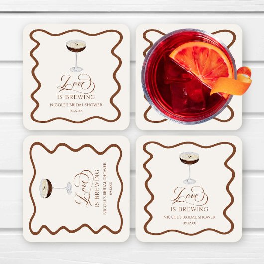 Love Is Brewing Espresso Martini Bruidsfeest Kartonnen Onderzetters