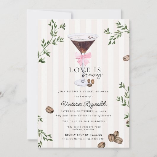 Love Is Brewing | Espresso Martini Vrijgezellenfee Kaart (Voorkant)