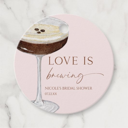 Love Is Brewing Expresso Martini Bruiloftsfeestje Bedankjes Labels (Voorkant)