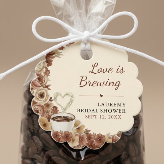 Love is Brewing Floral Coffee Heart Bridal Shower Bedankjes Labels