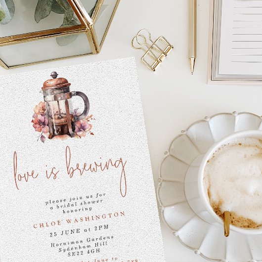 Love is Brewing Floral Coffee Press Vrijgezellenfe Kaart