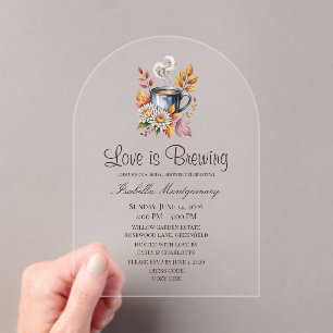 Love Is Brewing Gezellige Herfst Koffie Bruiloft B Acryl Uitnodigingen