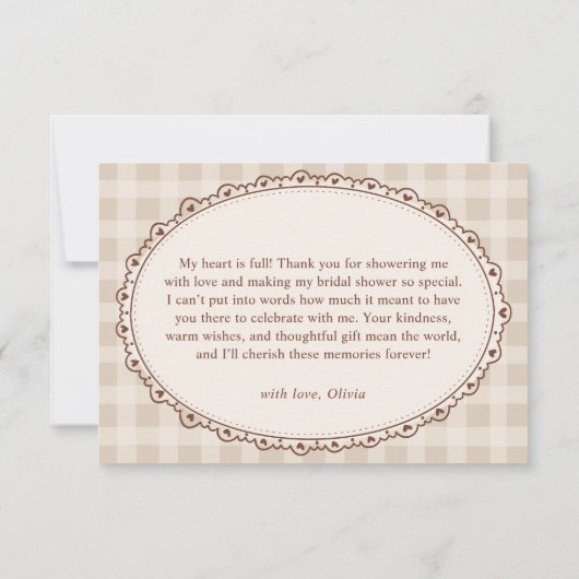 Love is Brewing Gingham Coffee Bridal Shower Bedankkaart (Achterkant)