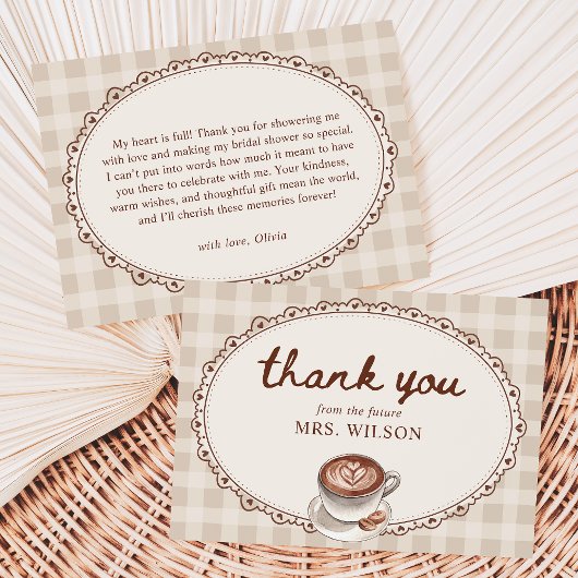 Love is Brewing Gingham Coffee Bridal Shower Bedankkaart