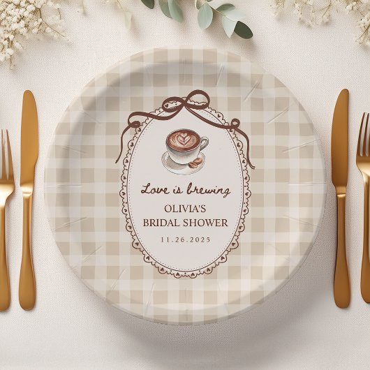 Love is Brewing Gingham Coffee Bridal Shower Papieren Bordje