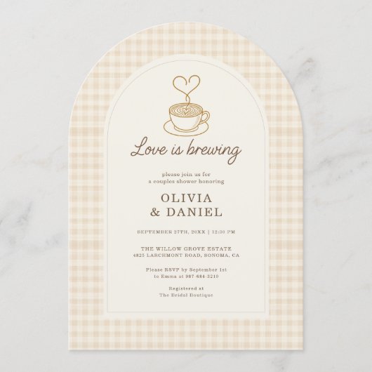 Love is Brewing Gingham Coffee Couples Shower Kaart (Voorkant)