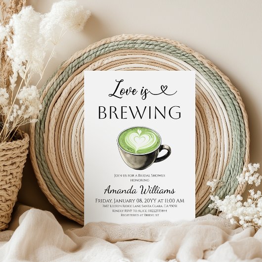 Love is Brewing Green Coffee Matcha Bridal Shower Kaart