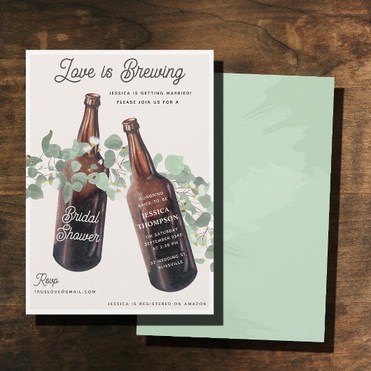 Love is Brewing Greenery Beer Bridal Shower Kaart